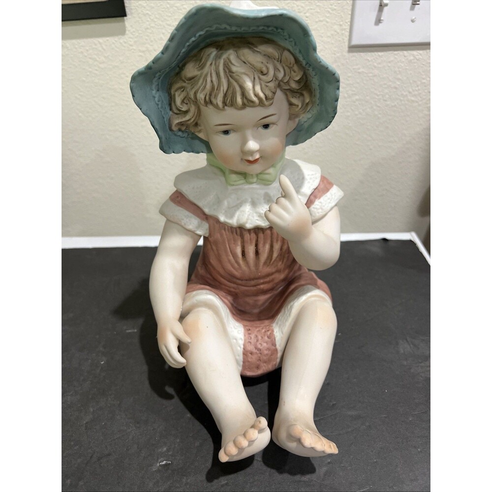 Vintage Piano Baby Girl Bisque Porcelain Figure RARE Large 13” Pointing Finger
